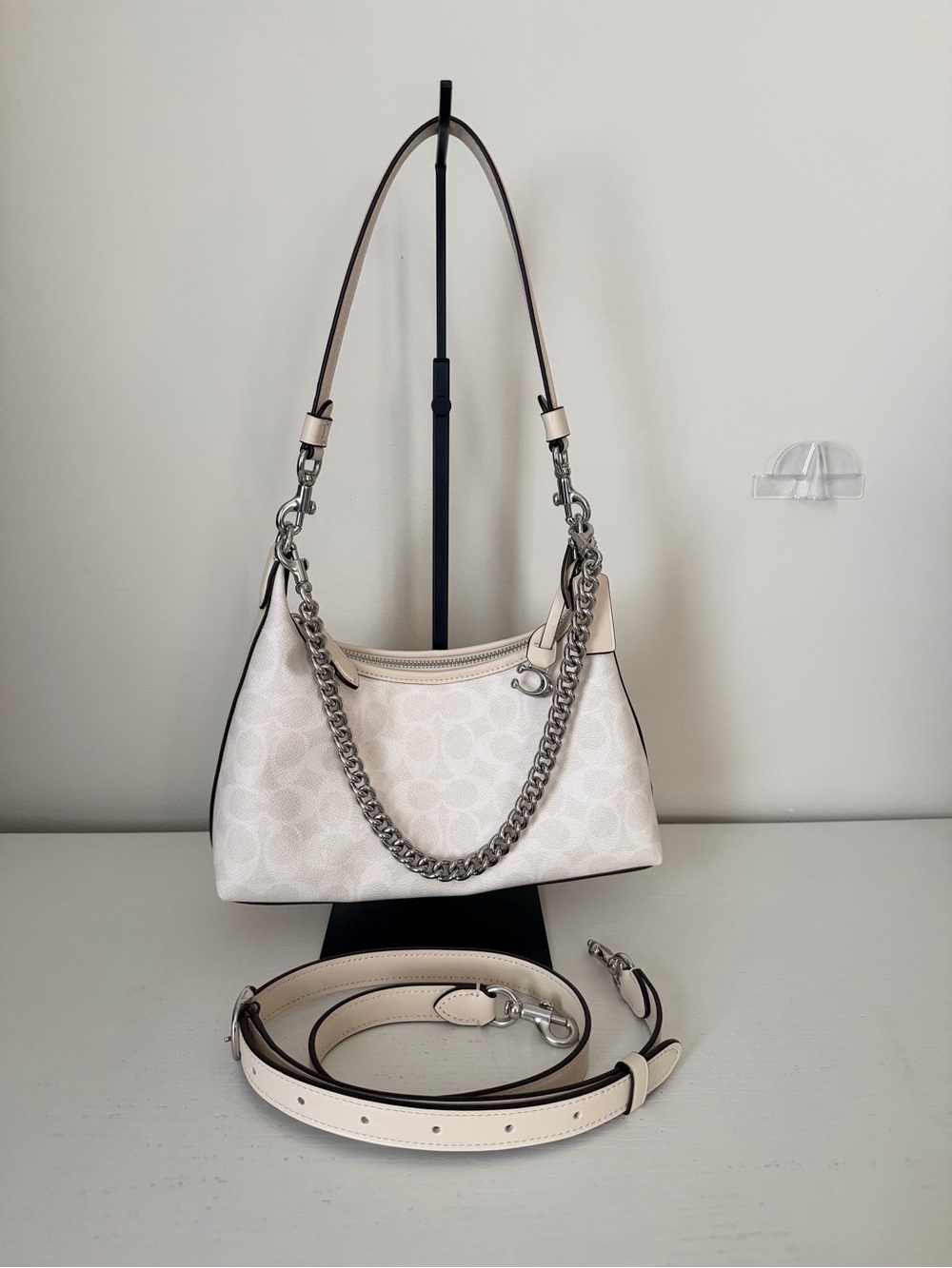 Coach Juliet Shoulder Bag in Signature Chalk with Silver Chain